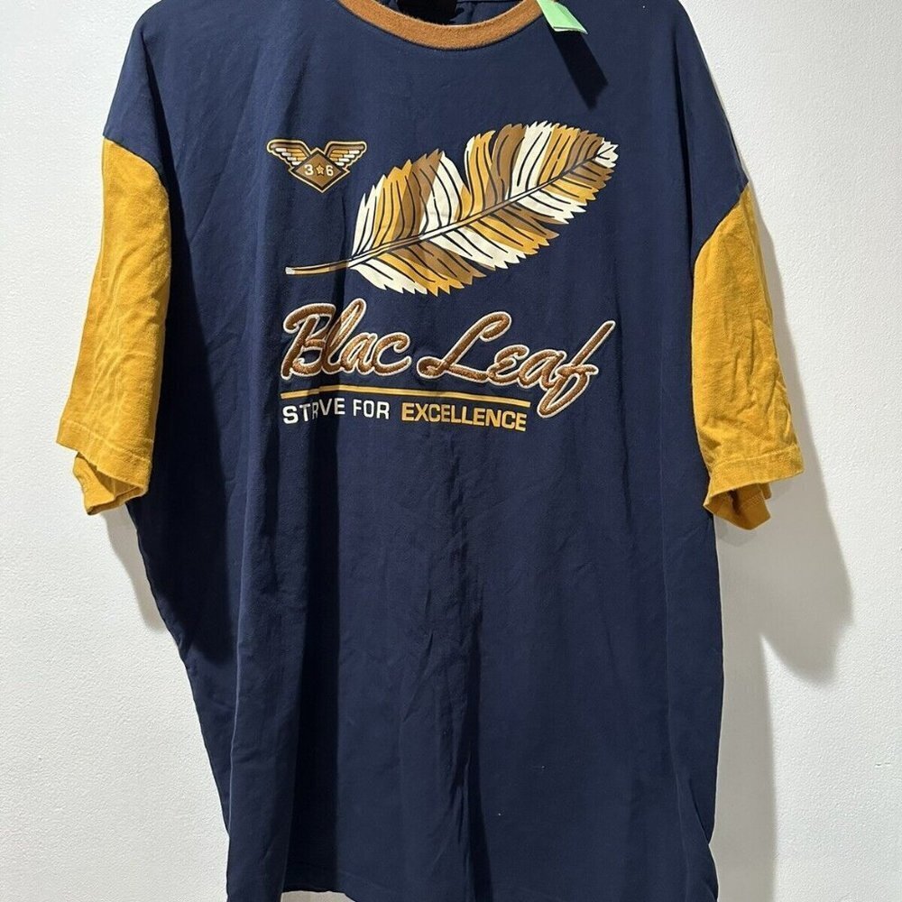 BLAC LEAF Men's‎ Blue & Yellow Short Sleeve T-SHIRT Strive For Excellence Sz 4XL